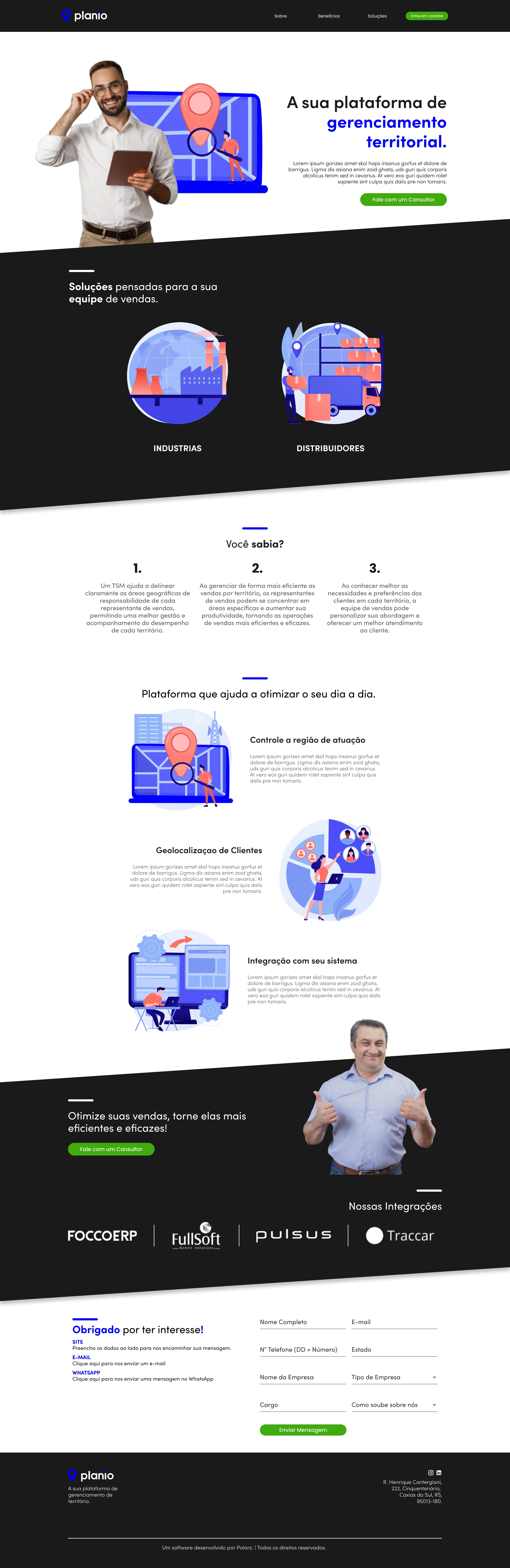 Planio landing page, full page