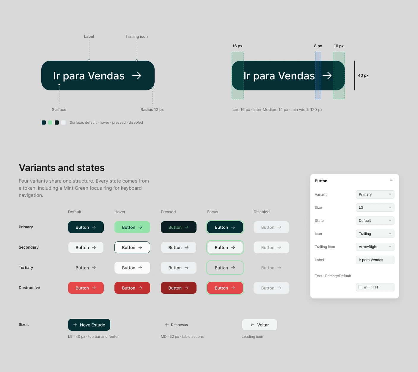 Button anatomy, spacing and states